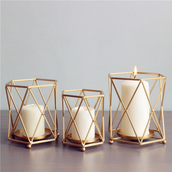 Golden Geometric Candle Holders